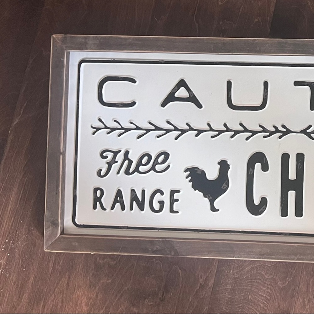 Rustic "Caution Free Range Children" Metal & Wood Sign